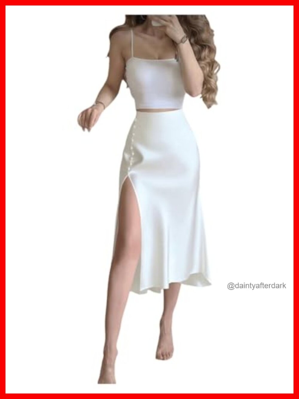 Satin Midi Skirt High Waist Side Slit Women's Elegant